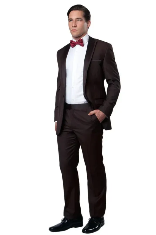 Western Suits For Wedding - Cowboy Suit With Trim Collar - Slim Fit Cut -  Brown Fitted Pants sold by Alberto Nardoni