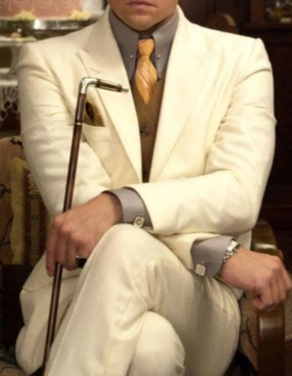 Mens Leonardo Discaprio Great Gatsby Wool Suit in Ivory sold by Alberto Nardoni