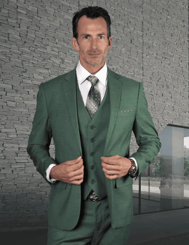 Mens 2 Button Slim Fit Vested  Forest Green Suit sold by Alberto Nardoni