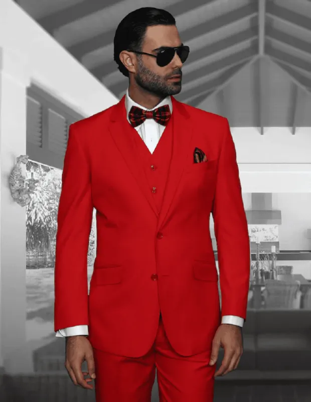 Mens 2 Button Modern Fit Vested Wool Suit Red sold by Alberto Nardoni