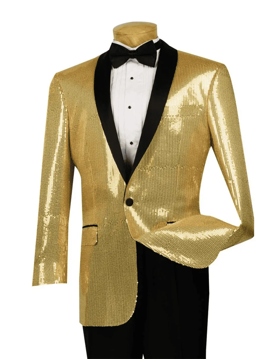 Mens Gold Sequin 1 ButtonTuxedo Blazer sold by Alberto Nardoni
