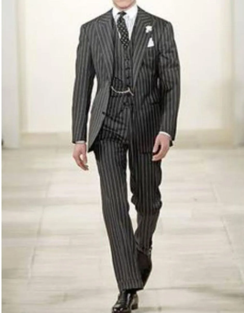 Mens 2 button Gangster Pinstripe Striped Pattern Suit in Black & White sold by Alberto Nardoni