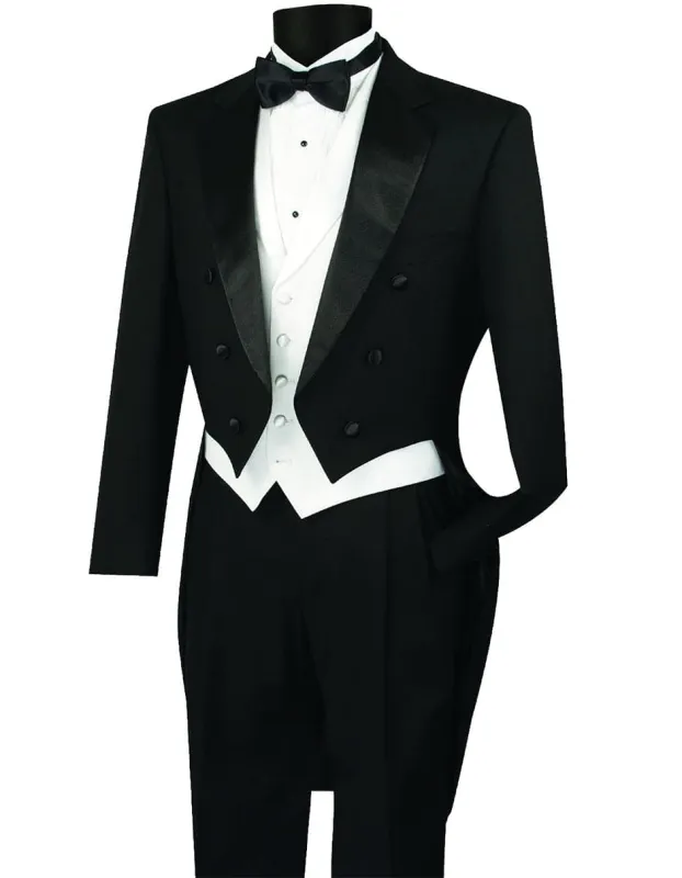 Mens 3pc Vested Classic  6 button Tail Tuxedo in Black sold by Alberto Nardoni