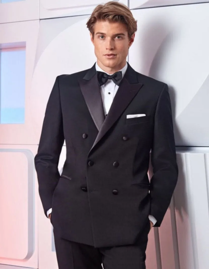 Mens Designer Double Breasted Wool Tuxedo in Black sold by Alberto Nardoni