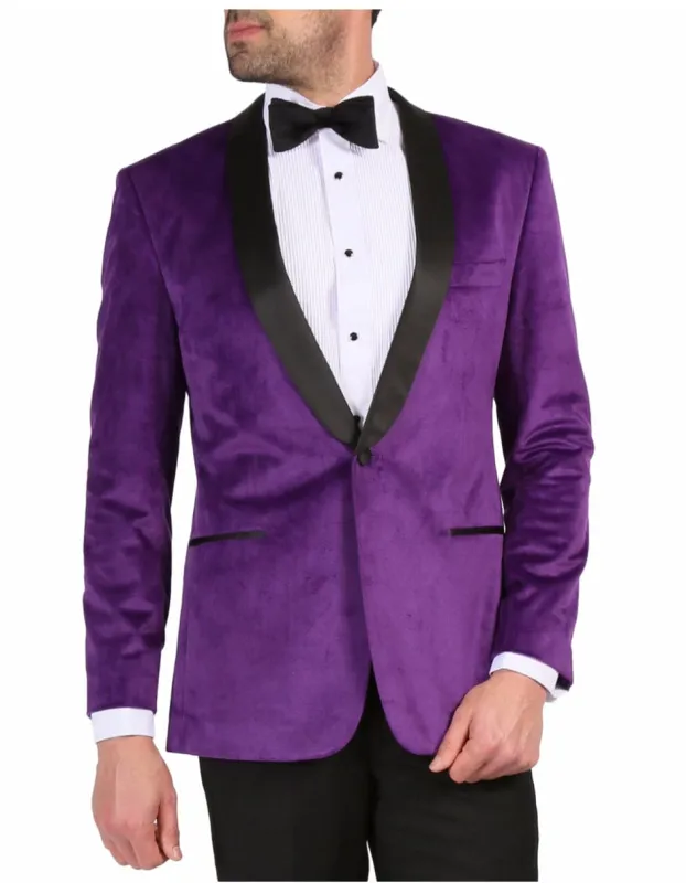 Mens 1 Button Velvet Tuxedo Dinner Jacket in Purple sold by Alberto Nardoni