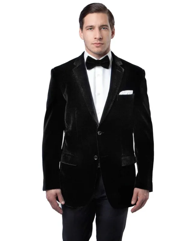 Mens 2 Button Velvet Blazer in Black sold by Alberto Nardoni