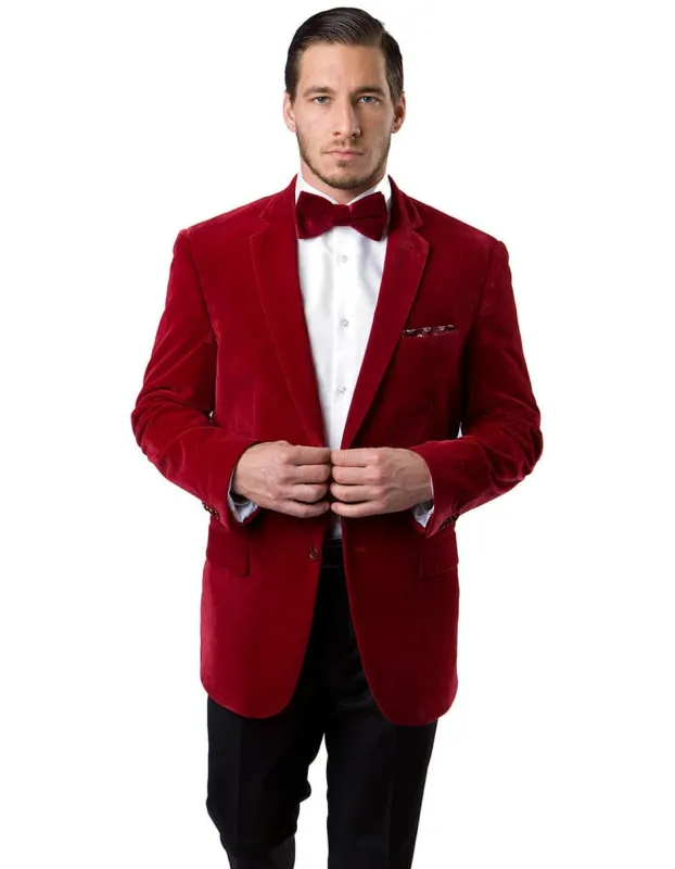 Mens 2 Button Velvet Blazer in Red made by Alberto Nardoni