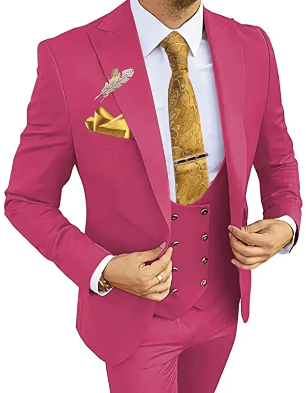 Mens One Button Vested Wedding Suit with Gold buttons in Rose Gold sold by Alberto Nardoni