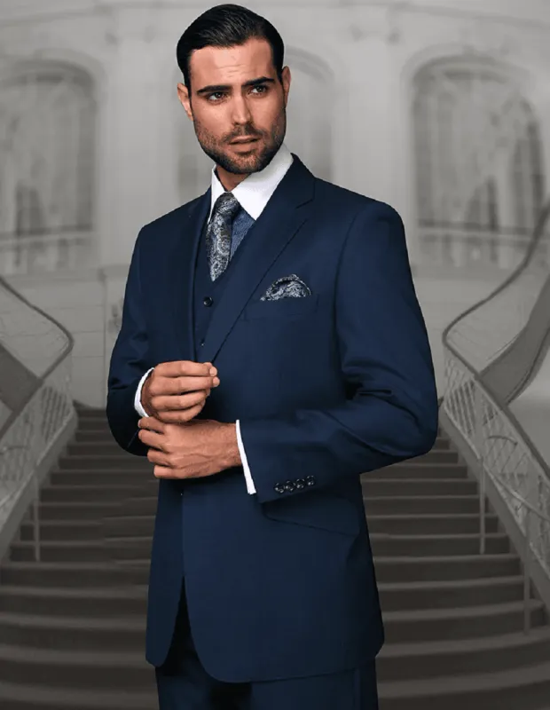 Mens Classic Fit Pleated Pant 2 Button Wool Suit in Indigo Blue sold by Alberto Nardoni