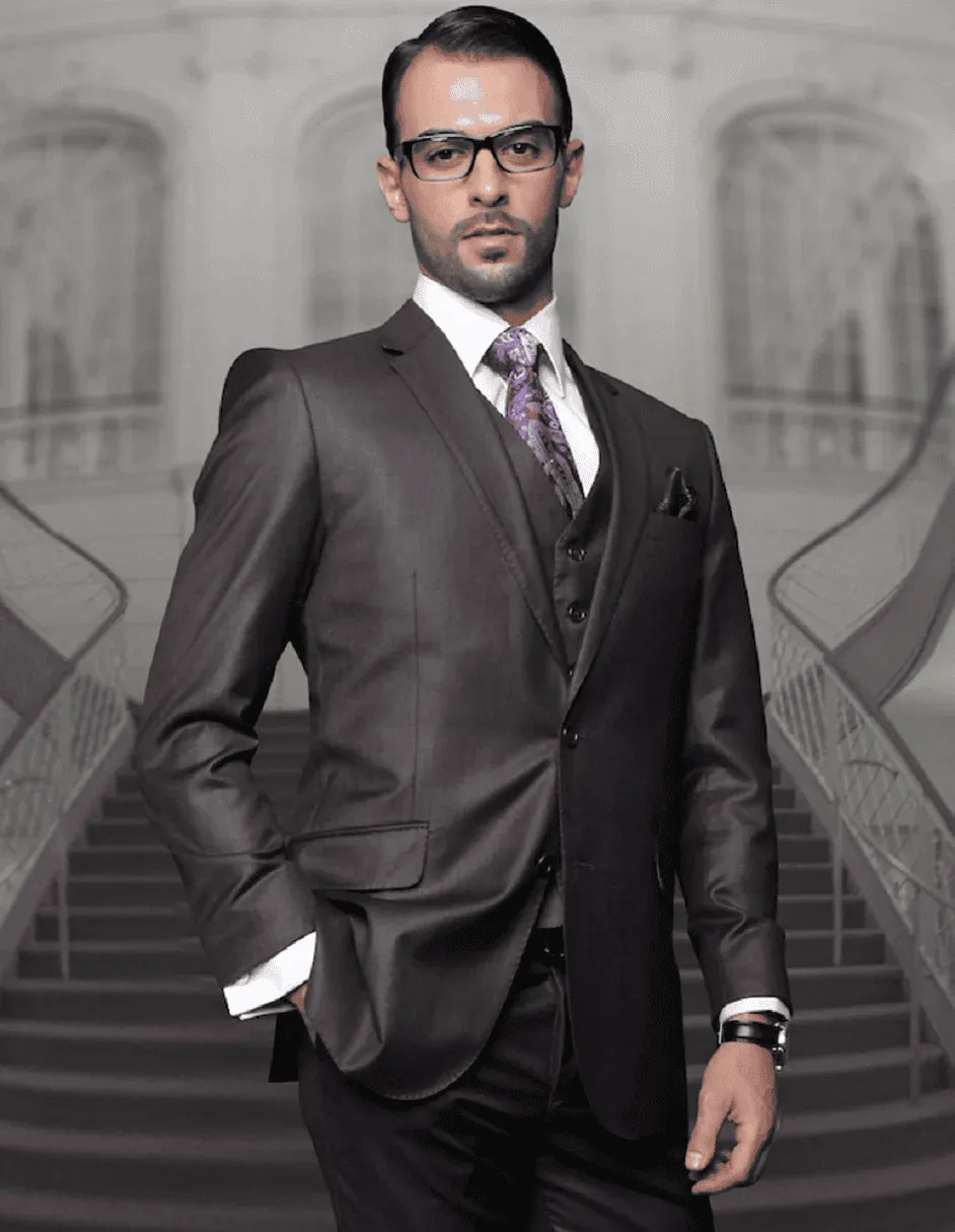 Mens Classic Fit Pleated Pant 2 Button Wool Suit in Charcoal Grey sold by Alberto Nardoni