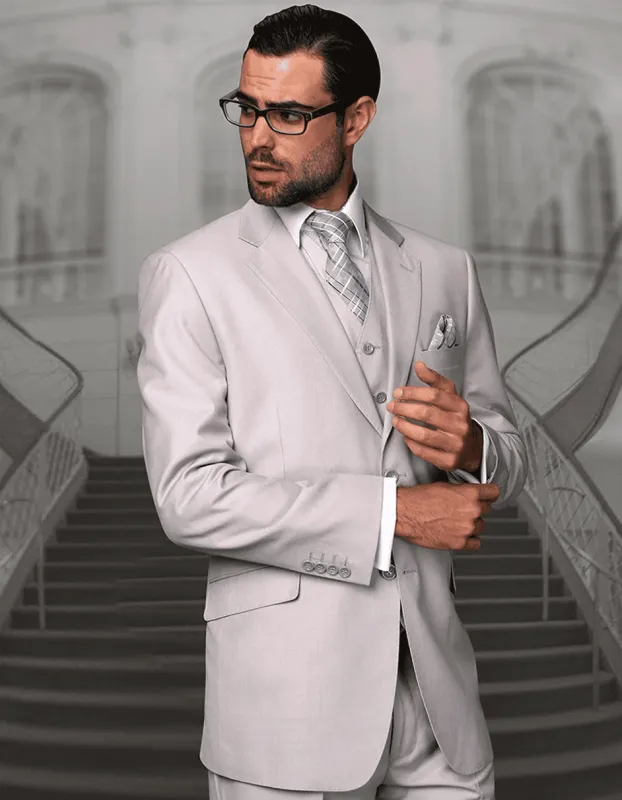 Mens 2 Button Modern Fit Vested Wool Suit in Ash Grey sold by Alberto Nardoni