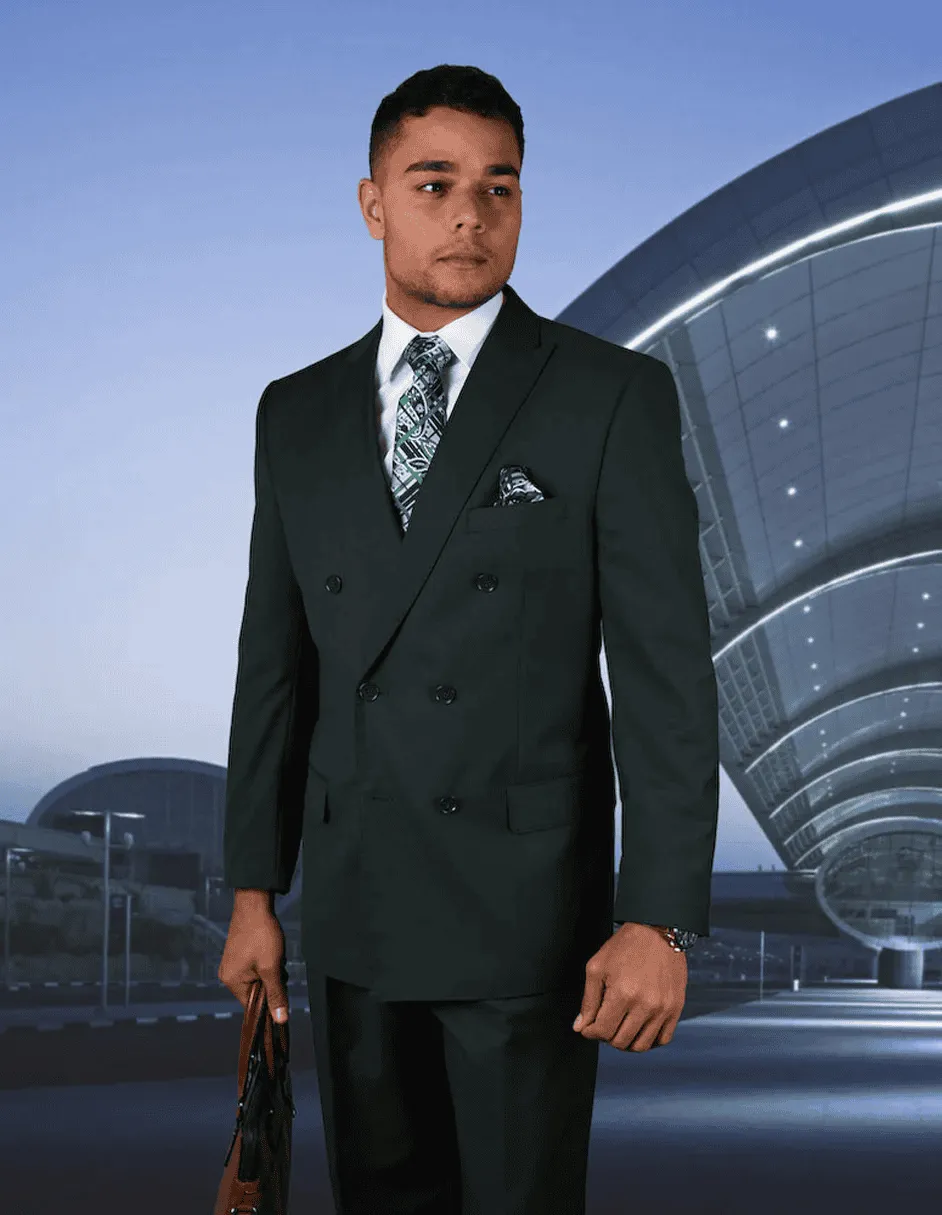 Mens Classic Wool Double Breasted Fit Suit in Hunter Green sold by Alberto Nardoni