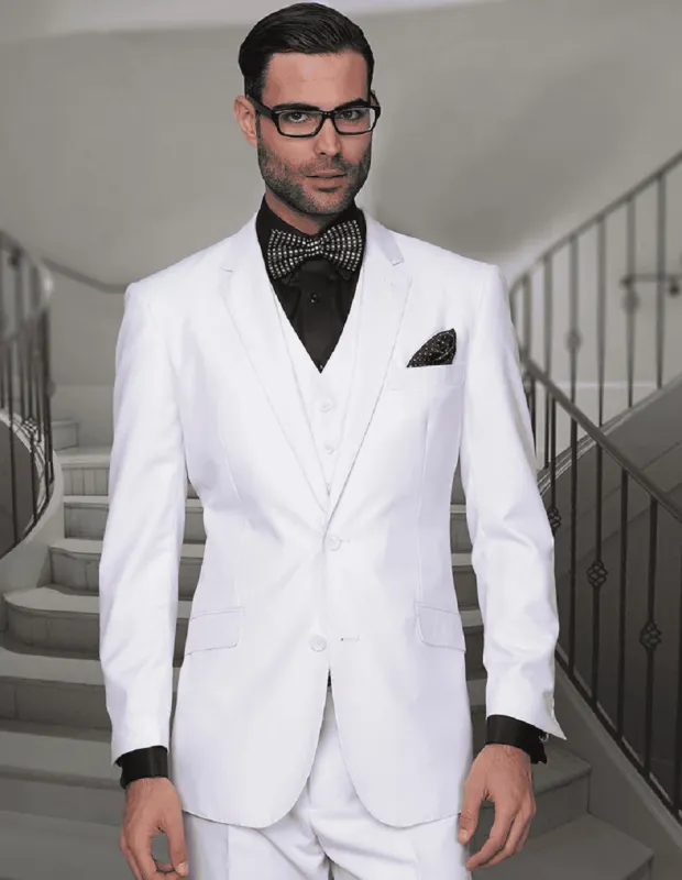 Mens 2 Button Modern Fit Vested Wool Suit in White sold by Alberto Nardoni