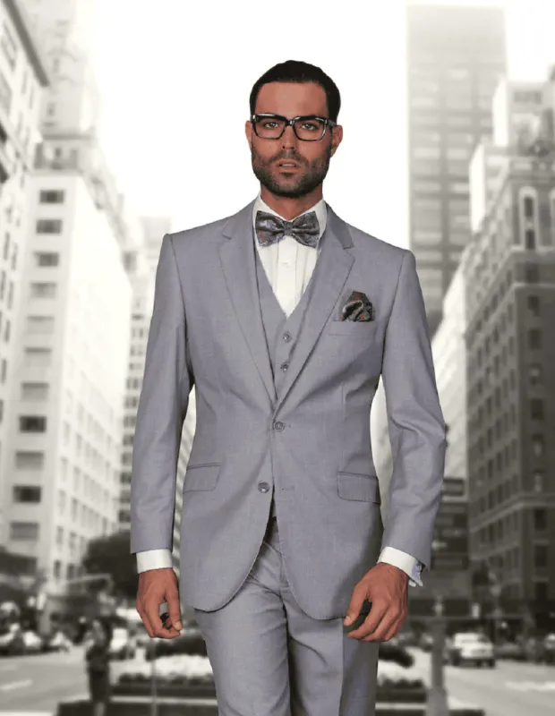 Mens 2 Button Modern Fit Vested Wool Suit in Grey sold by Alberto Nardoni