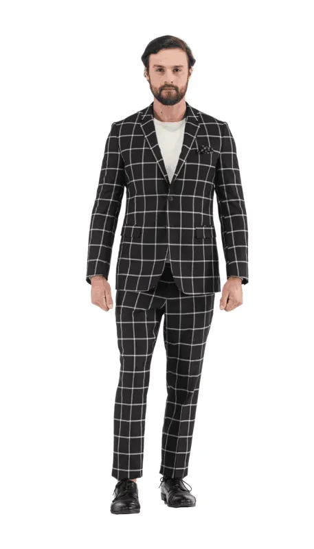 Mens Vested Gangster Plaid Pattern 1920's Plaid Suit in Black sold by Alberto Nardoni