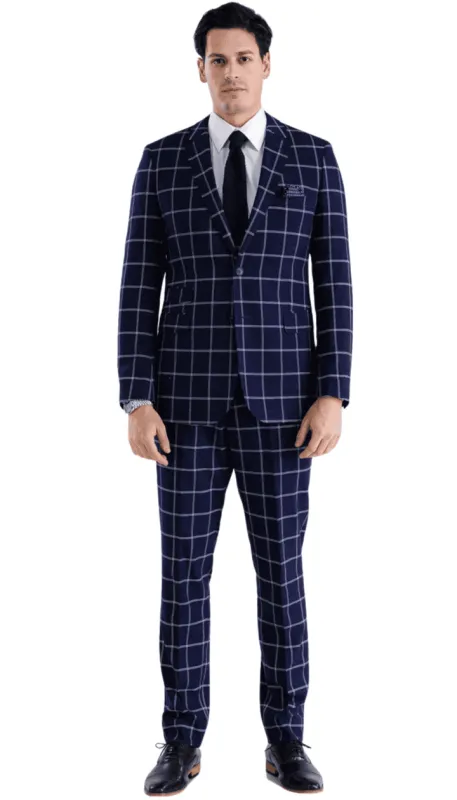 Mens Vested Gangster Plaid Pattern 1920's Suit in Navy sold by Alberto Nardoni