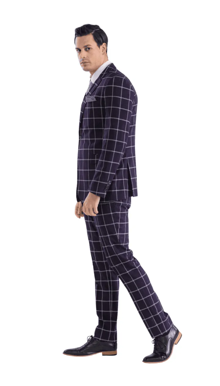 Mens Vested Gangster Plaid Pattern 1920's Suit in Burgundy sold by Alberto Nardoni product image thumbnail 3