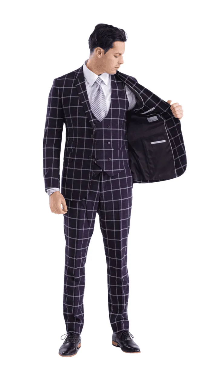 Mens Vested Gangster Plaid Pattern 1920's Suit in Burgundy sold by Alberto Nardoni product image thumbnail 4