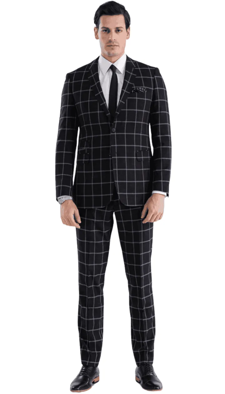 Mens Vested Gangster Plaid Pattern 1920's Suit in Black sold by Alberto Nardoni
