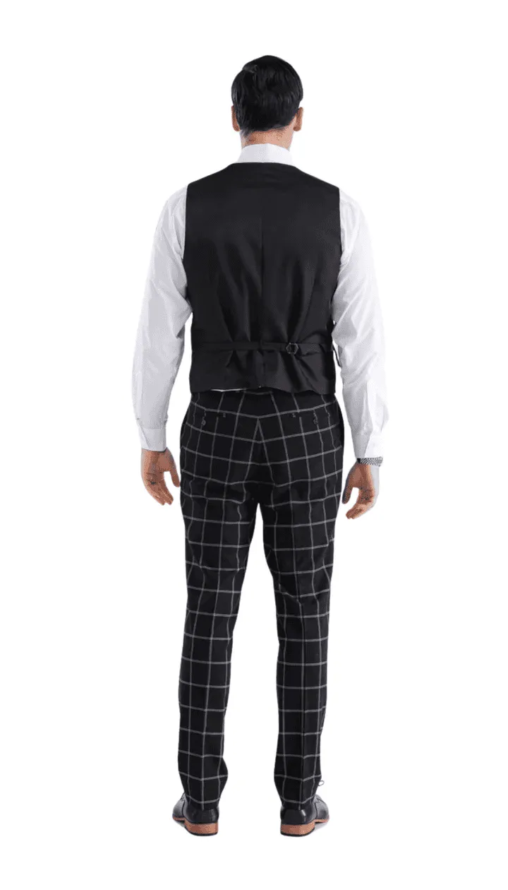 Mens Vested Gangster Plaid Pattern 1920's Suit in Black sold by Alberto Nardoni product image thumbnail 3