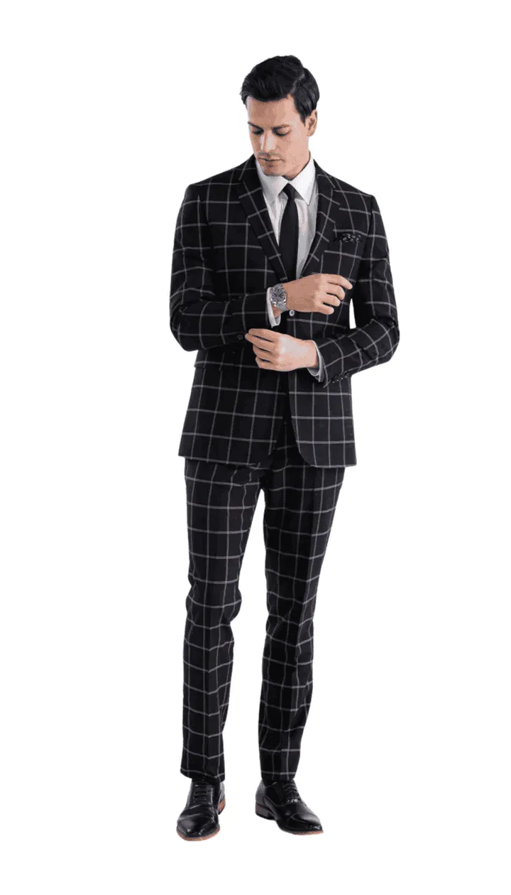 Mens Vested Gangster Plaid Pattern 1920's Suit in Black sold by Alberto Nardoni product image thumbnail 2