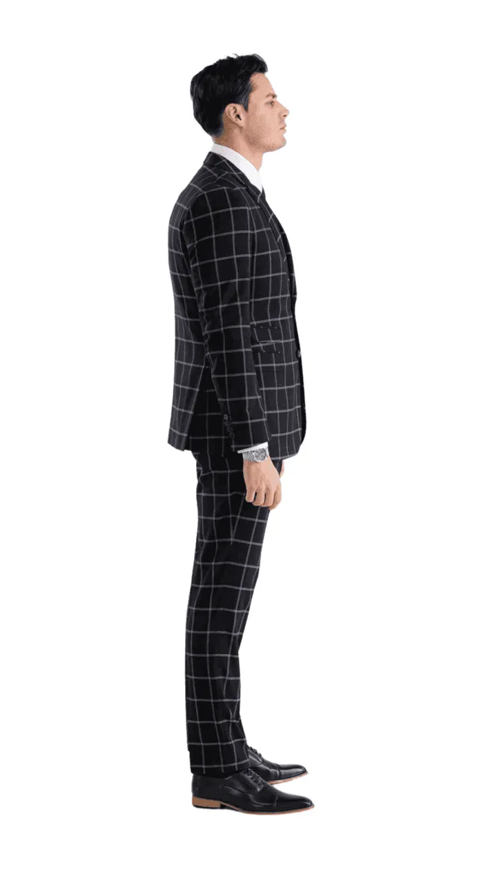 Mens Vested Gangster Plaid Pattern 1920's Suit in Black sold by Alberto Nardoni product image thumbnail 4