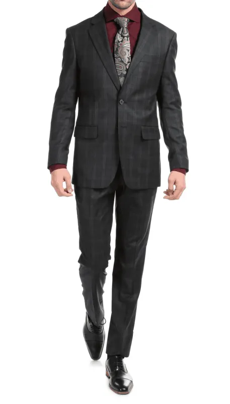 Yves Black  Plaid Check Men'S Premium 2PC Premium Wool Slim Fit Suit sold by Alberto Nardoni