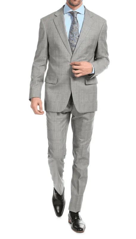 Yves Light  Grey  Plaid Check Men'S Premium 2PC Premium Wool Slim Fit Suit sold by Alberto Nardoni
