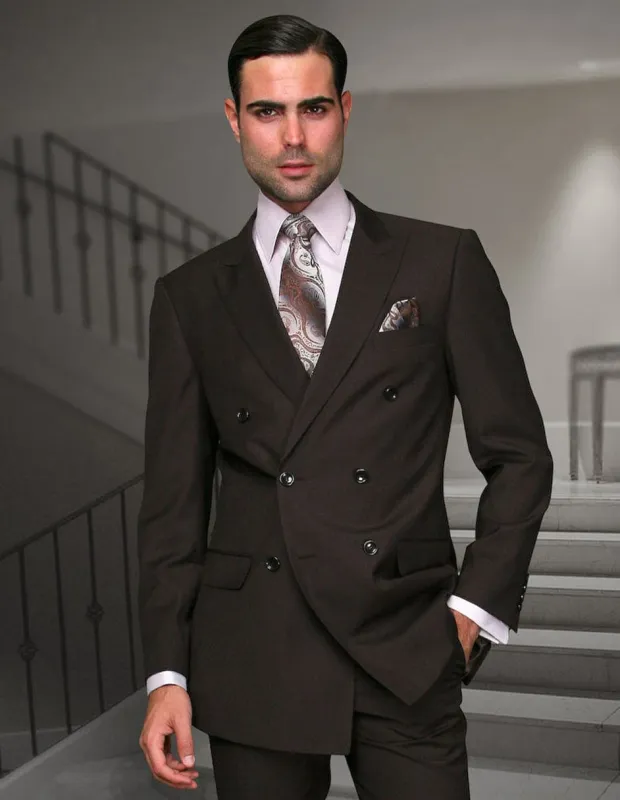 Mens Classic Wool Double Breasted Suit in Brown sold by Alberto Nardoni