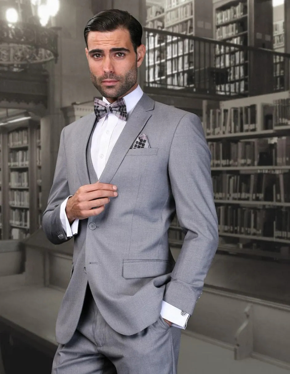 Mens 2 Button Skinny Vested Wool Grey Suit sold by Alberto Nardoni