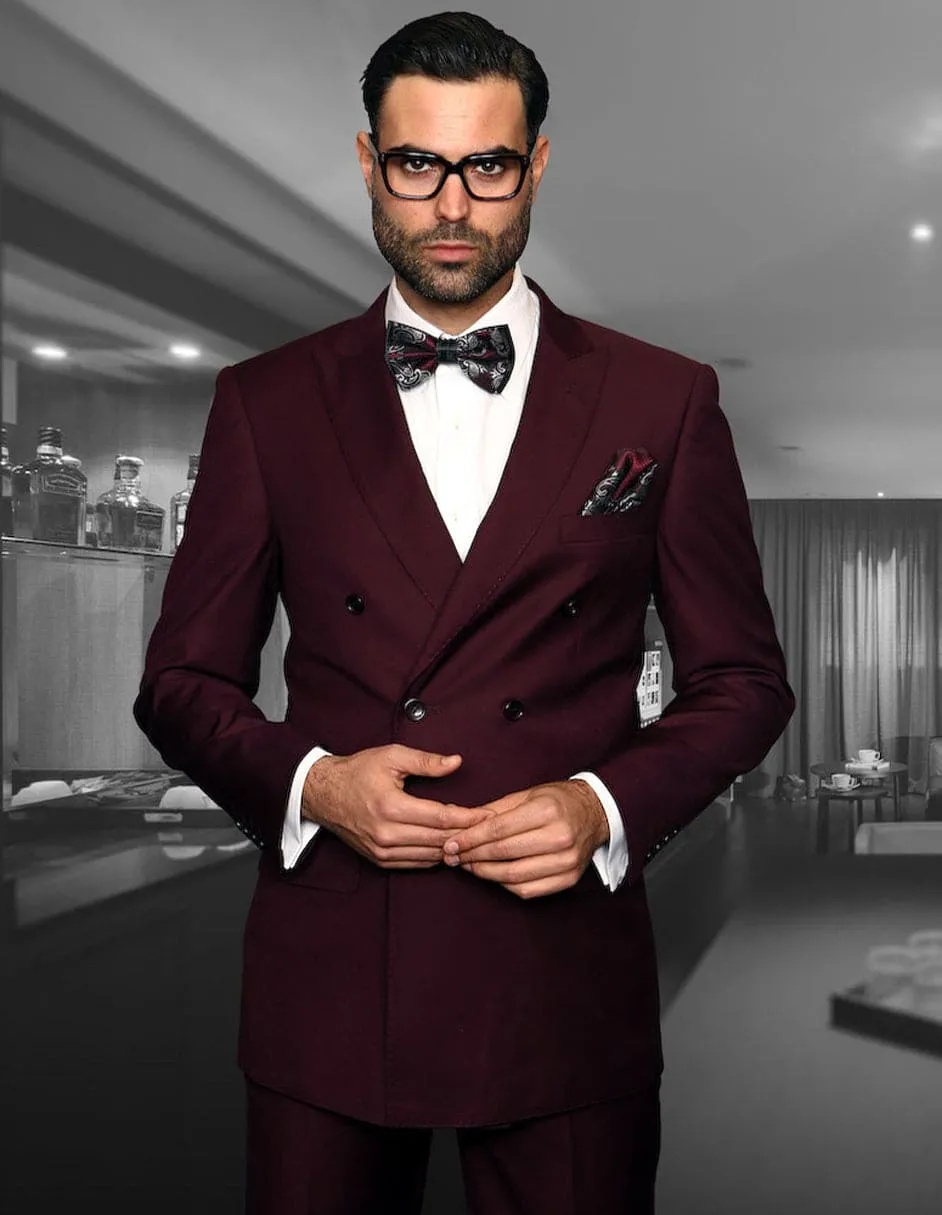 Mens Classic Wool Double Breasted Classic Suit in Burgundy sold by Alberto Nardoni