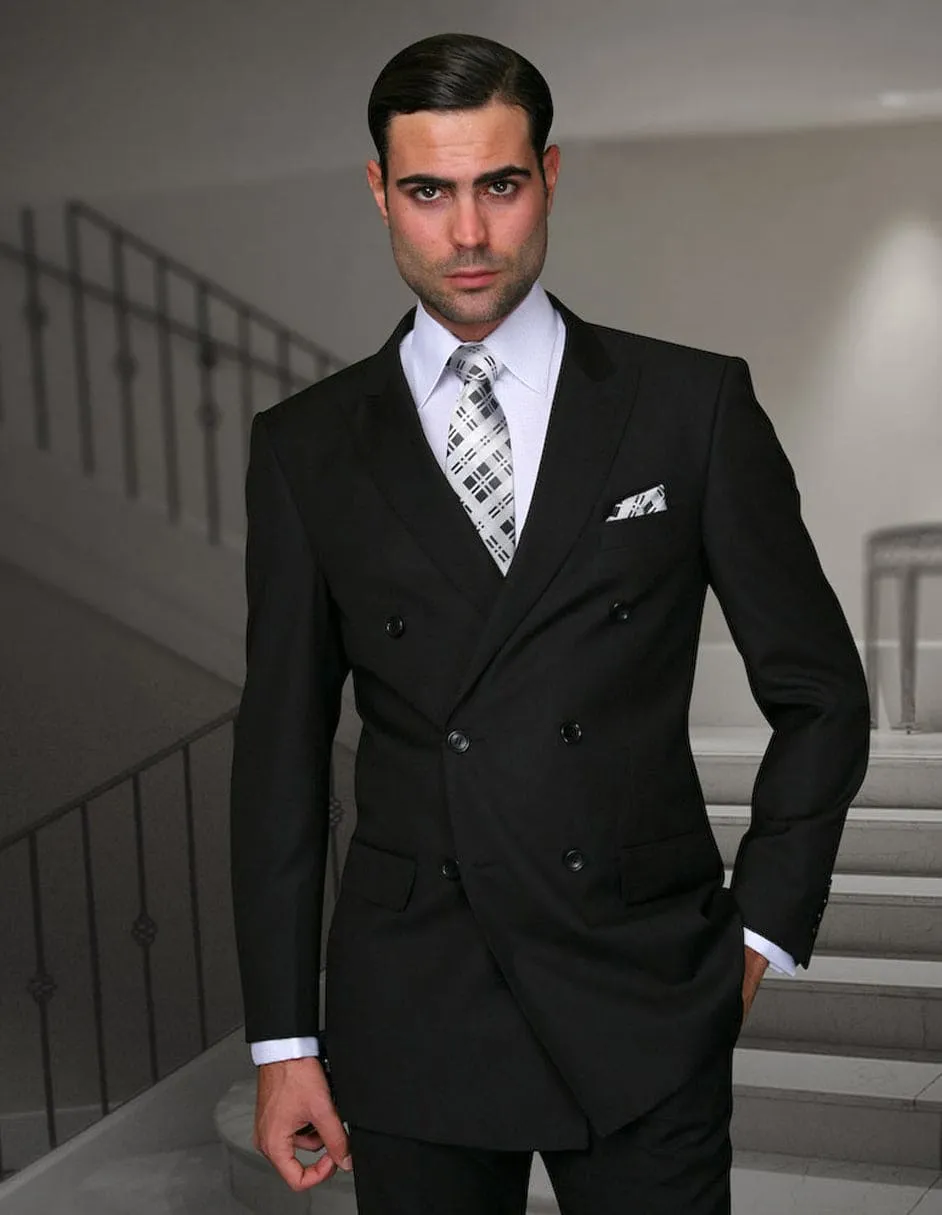 Mens Classic Wool Double Breasted 1 Button Suit Black sold by Alberto Nardoni