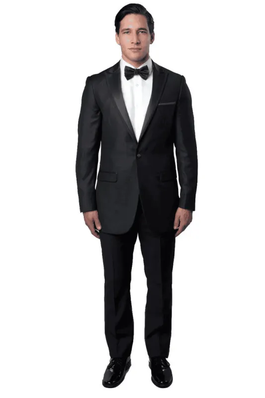 Men's Slim Fit One Button Satin Trim Peak Lapel Prom & Wedding Tuxedo In Charcoal Grey sold by Alberto Nardoni