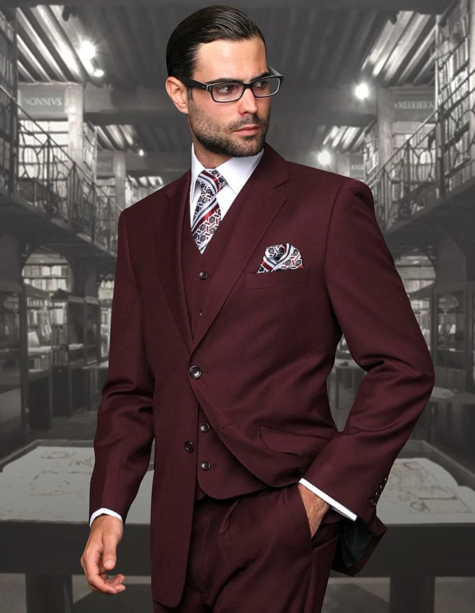 Mens 2 Button Classic Fit Pleated Pant Suit in Big & Tall Sizes in Burgundy sold by Alberto Nardoni