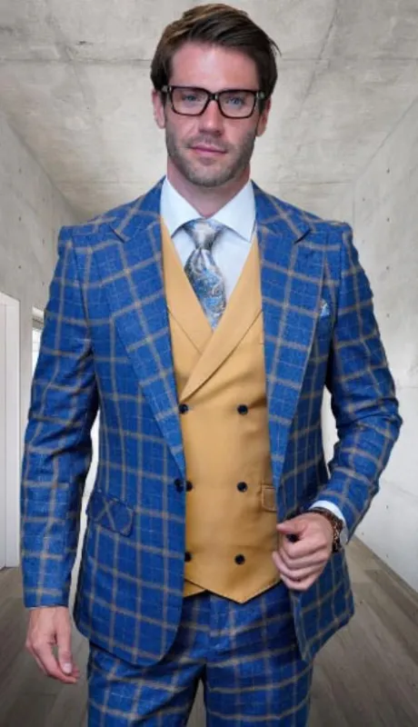 Mens 1 Button Modern Fit Suits Flat Front Pants Suit - Indigo sold by Alberto Nardoni