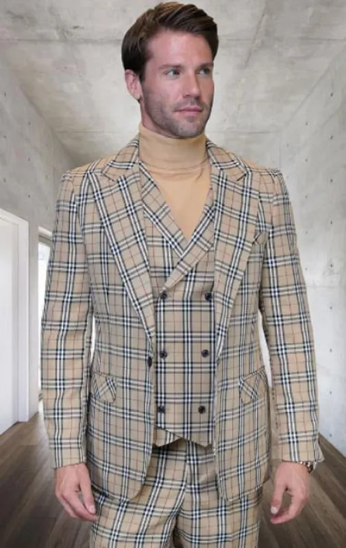 Mens 1 Button Modern Fit Suits Flat Front Pants Suit - Tan sold by Alberto Nardoni