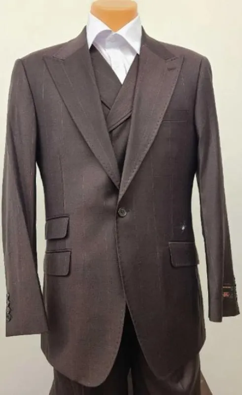 Mens Suit - Classic Fit Suit - Pleated Pants - Suit With Double Breasted Vest sold by Alberto Nardoni