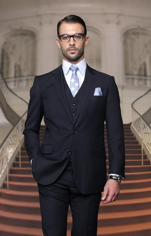 Tz-100bg Classic 3pc 2 Button Solid Navy Mens Suit Super 150's Extra Fine Italian Fabric made by Alberto Nardoni