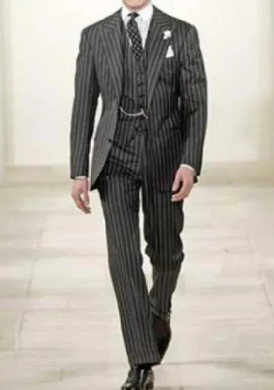 Mens Two Button Pinstripe Suit In Black And White sold by Alberto Nardoni