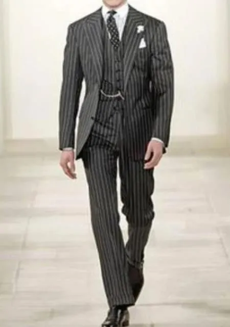 Mens Two Button Pinstripe Suit In Black And White sold by Alberto Nardoni