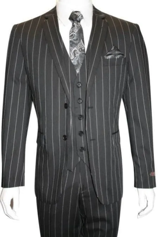 Mens Chalk Stripe Suit - Black Suit sold by Alberto Nardoni