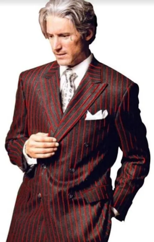 Mens Chalk Stripe Suit - Black And Red Suit sold by Alberto Nardoni