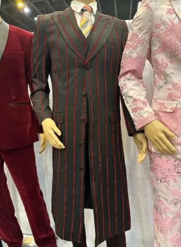 Maxi Length - Black And Red Pinstripe Zoot Suit - Long Suit sold by Alberto Nardoni
