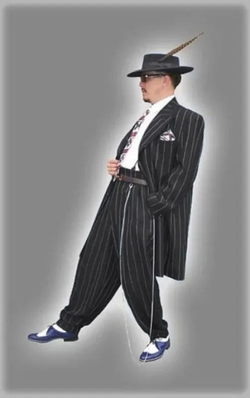 Mens High Fashion Vested Black And White Pinstripe Zoot Suit For Sale ~ Pachuco Mens Suit Perfect For Wedding sold by Alberto Nardoni