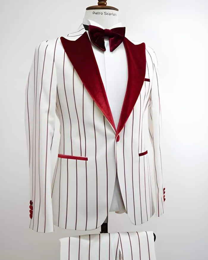 Black With Red Pinstripe Suit On Sale sold by Alberto Nardoni