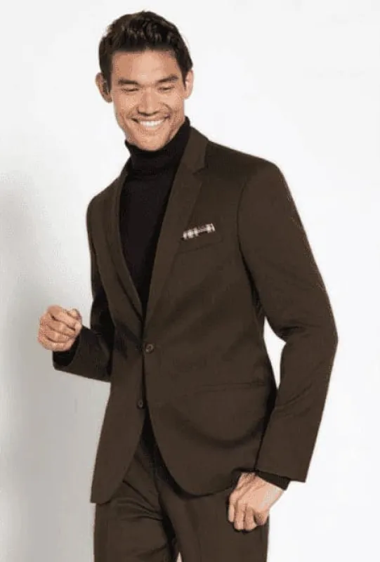 Suit And Turtleneck Combo - Turtleneck Prom Outfits - Prom Turtleneck Brown Suit sold by Alberto Nardoni