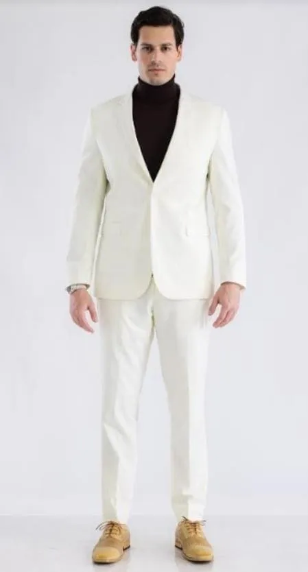 Suit And Turtleneck Combo - Turtleneck Prom Outfits - Prom Turtleneck Ivory Suit sold by Alberto Nardoni