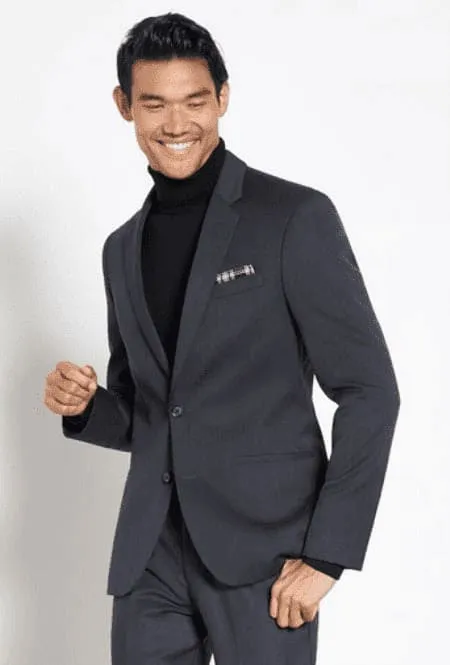 Suit And Turtleneck Combo - Turtleneck Prom Outfits - Prom Turtleneck Gray Suit sold by Alberto Nardoni