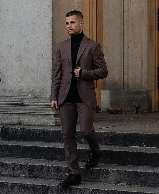 Suit And Turtleneck Combo - Turtleneck Prom Outfits - Prom Turtleneck Brown Suit sold by Alberto Nardoni