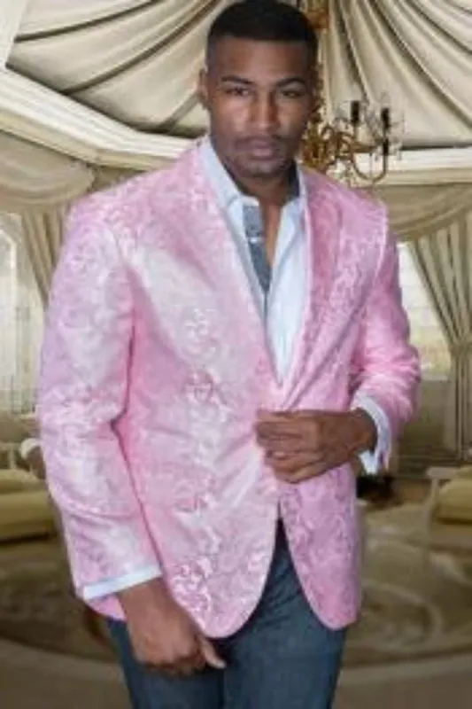 Mens Light Pink Tuxedo - White And Pink Paisley Sport Coat sold by Alberto Nardoni